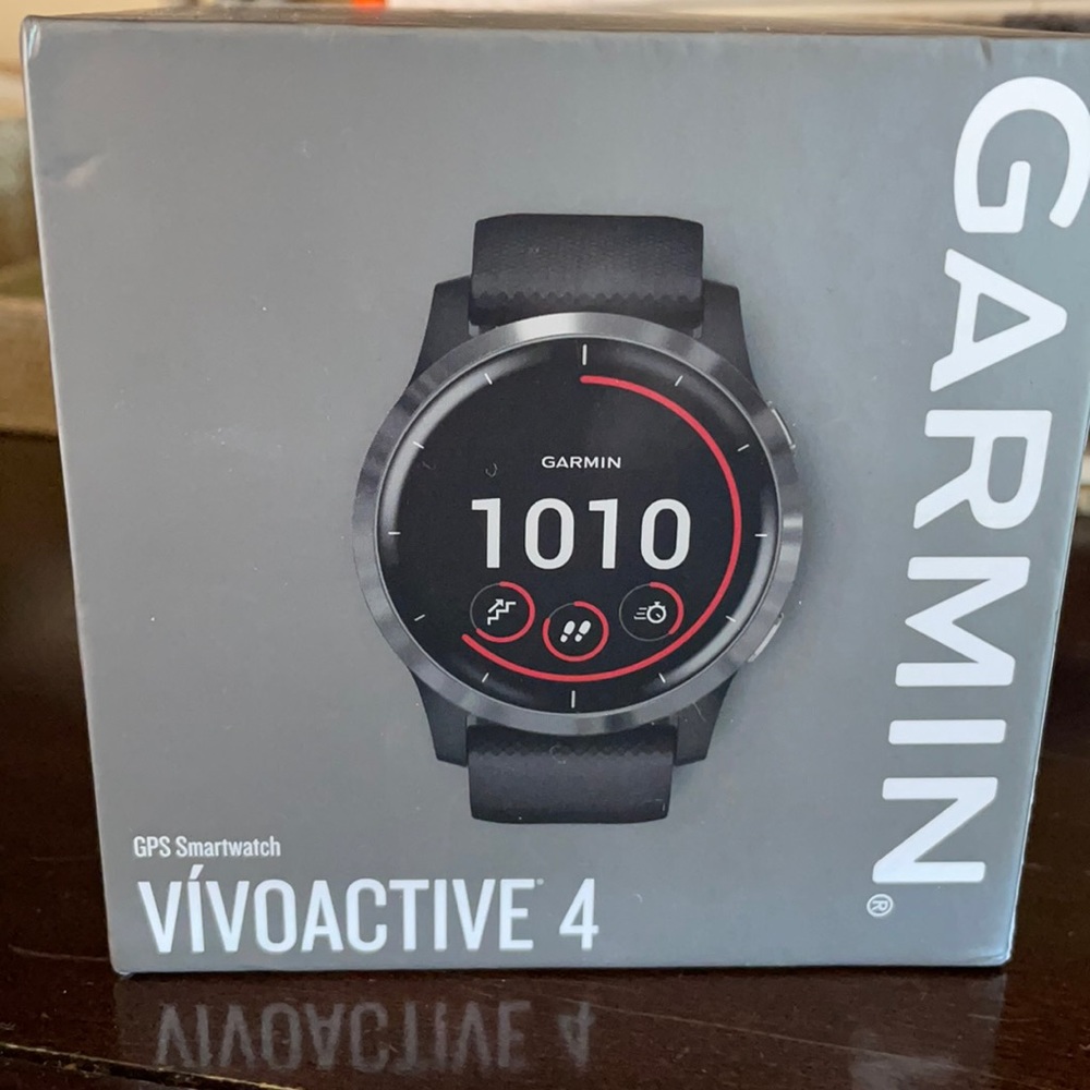 Like New Garmin Vivoactive 4 Slate Stainless Steel Black Case Silicone Band